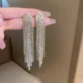 Long crystal rhinestone tassel earrings, elegant metallic fringe dangle ear studs. - Gold Arrow Rhinestone Tassel (37#)