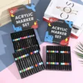 Detailed view of colorful dual-tip acrylic marker pen sets for creative art painting design. - 24 Colors