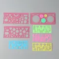 Multi-functional geometric drawing stencils set, spirograph ruler for students' art design. - Pink