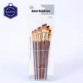 Artist paintbrush set with 6 pieces of nylon hair brushes for acrylic watercolor and oil painting. - 6-Piece Slanted Paint Brush Set / Coffee