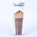 6-piece artist paint brush set with wooden handles for watercolor and fine art painting details. - 6-Piece Filbert Brush Set / Coffee