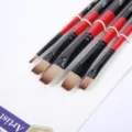 Set of 5 nylon paint brushes with black red handles for acrylic and oil painting art. - 5 Pcs Set / Black and Red Handle