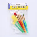 Detail view of colorful art paintbrushes set with sponge brush and palette for DIY painting. - B5 + Palette Set