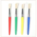 Set of 4 colorful plastic handle paintbrushes, detailed view of student art painting tools. - 4 Pieces/Pack / Colorful