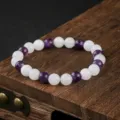 Raffinato bracciale di perle in ametista viola e cristallo bianco per uso quotidiano. - Mix Cristallo Viola Bianco