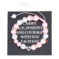 Handmade pink pearl bracelet with stainless steel initial W heart charm adjustable cord - Letter W