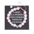 Handmade woven pink pearl bracelet with stainless steel letter heart charm and sparkling rhinestones. - Bracelet with Card / Letter A