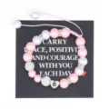 Handcrafted pink white pearl bracelet with stainless steel letter heart charm for women girls. - Bracelet with Card / Letter B