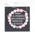 Handmade woven pink pearl bracelet with stainless steel initial heart charm for women. - Bracelet with Card / Letter C