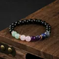 Multi-color crystal and black volcanic stone bead bracelet fashion jewelry for men and women - Volcanic Stone Gemstone