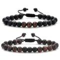 Adjustable Tiger Eye and Volcanic Stone Beaded Bracelet Couple Jewelry Gift - Matte Tiger Eye
