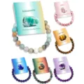 Natural gemstone beaded bracelet set with healing cards, elastic crystal stretch jewelry gifts. - Set 02