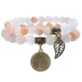 Natural stone beaded double layer bracelet with tree of life charm bohemian style jewelry - 11