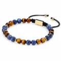Tiger eye and blue stone men's beaded bracelet detail with adjustable black braided cord. - 6mm / Blue Tiger's Eye