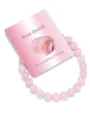 Elegantes Rosenquarz Perlenarmband elastischer Edelstein Schmuck mit passender Produktkarte. - Rosenquarz
