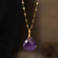 Collar Colgante Gota Amatista Púrpura Natural con Cadena Oro Moda Mujer Joyería - Amatista