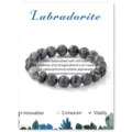Labradorite natural stone beaded bracelet 10mm elastic gemstone jewelry for unisex daily wear - Larvikite
