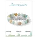 Amazonite natural stone beaded elastic bracelet with healing balance health design card. - Amazonite