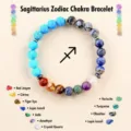 Vista detallada de la pulsera de cuentas de piedras preciosas chakra del zodiaco Sagitario. - Sagitario