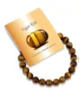 Tigerauge Edelstein Perlenarmband mit Produktkarte, glänzende runde Perlen für den Alltag. - Tigerauge