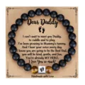 Mens beaded bracelet featuring matte black onyx and tiger eye stones with dad theme card. - Dear Dad with Paw Print Square Bead and Card
