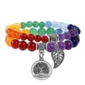 Natural stone beaded double-layer bracelet with tree of life pendant bohemian women jewelry - Multicolor 02