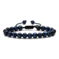 Blue tiger eye beaded bracelet for men, adjustable braided cord gemstone couple gift jewelry - Dark Blue Tiger Eye
