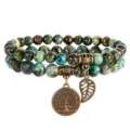 Natural stone double layer beaded bracelet with tree of life pendant bohemian jewelry variant - Natural African Turquoise