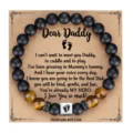 Men's beaded bracelet matte black stone tiger eye dad gift jewelry detail view - Dear Dad with Rhinestone Ring, Paw Print Square Bead and Card