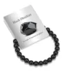 Schwarzes Obsidian Perlen Stretch Armband mit Produktetikett, stilvoller Damenschmuck. - Hellschwarz
