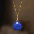 Blue crystal teardrop pendant necklace with gold chain elegant fashion jewelry style - Lapis Lazuli