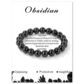 Natural Black Obsidian Stone Beaded Bracelet 10mm Elastic Unisex Energy Healing Jewelry - Bright Black