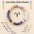 Pulsera de chakra del zodiaco Aries pulsera de cuentas de cristal natural joyería de energía curativa - Aries