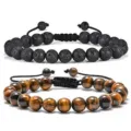 Natural Tiger Eye and Lava Stone Beaded Bracelets for Men Adjustable Couples Jewelry Gift SKUs - Lava Stone & Tiger Eye