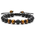 Natural tiger eye and lava stone beaded bracelet with adjustable cord for men and women couples - Lava Stone and Tiger's Eye Jewelry 01