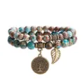Bohemian natural stone beaded double layer bracelet with tree of life charm for women. - 01