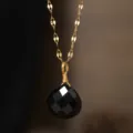 Collar con colgante de lágrima de cristal natural cadena elegante joya de moda. - Ágata negra