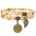 Natural stone beaded bracelet with tree of life pendant bohemian multilayer jewelry for women - Natural Citrine Crystal