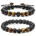 Men tiger eye and volcanic lava stone beaded bracelet adjustable couple jewelry fashion gift - Lava Stone and Tiger's Eye Jewelry 03
