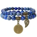 Natural stone double-layer beaded bracelet with tree of life charm bohemian women jewelry - Natural Lapis Lazuli