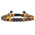 Natural tiger eye and black stone beaded adjustable bracelet for men fashion jewelry gift - Matte Tiger Eye
