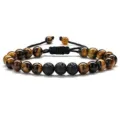 Tiger Eye and Lava Stone Beaded Adjustable Bracelet for Men and Couples Fashion Jewelry - Tiger Eye Volcanic Stone
