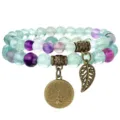 Natural fluorite gemstone beaded bracelet with tree of life charm bohemian jewelry for women - Fluorite