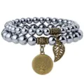 Natural stone beaded double layer bracelet with tree of life pendant bohemian jewelry - Hematite