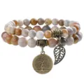 Boho natural stone double layer beaded bracelet with tree of life pendant for women jewelry - 08