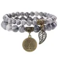 Natural Stone Beaded Bracelet Tree of Life Pendant Bohemian Multi Layer Jewelry for Women - Map