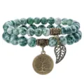 Double layer green stone bead bracelet with tree of life and leaf charms for women bohemian. - 10