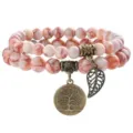 Double layer natural stone beaded bracelet with tree of life charm bohemian style for women - Red Network Stone