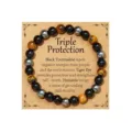 Triple protection natural stone beaded bracelet with black tourmaline tiger eye and hematite. - Triple Protection Premium Style 42