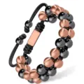 Bracelet de perles à double rang avec or rose brossé et pierres noires, cordon en nylon. - Hématite or rose et cuivre 8 mm